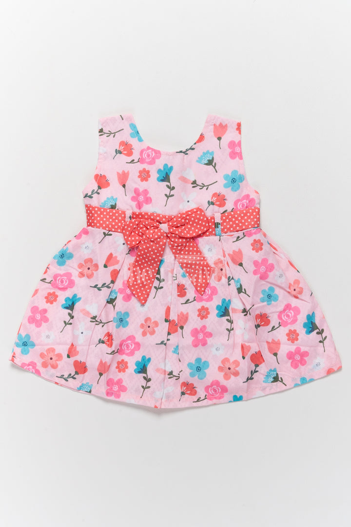 Baby Cotton Stylish Frock with Pink Floral Design and Polka Dot Bow