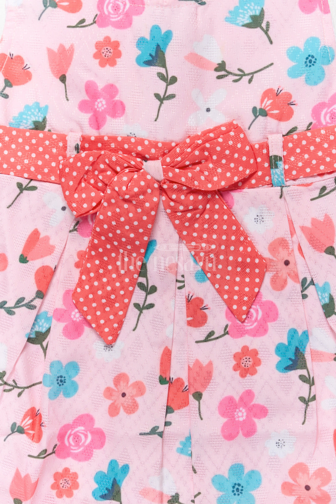 Baby Cotton Stylish Frock with Pink Floral Design and Polka Dot Bow