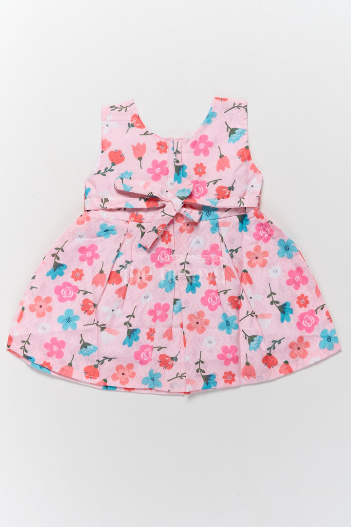 Baby Cotton Stylish Frock with Pink Floral Design and Polka Dot Bow