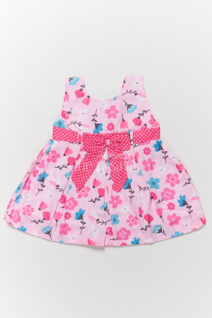 Baby Cotton Christmas Frock with Pink Floral Design and Polka Dot Bow