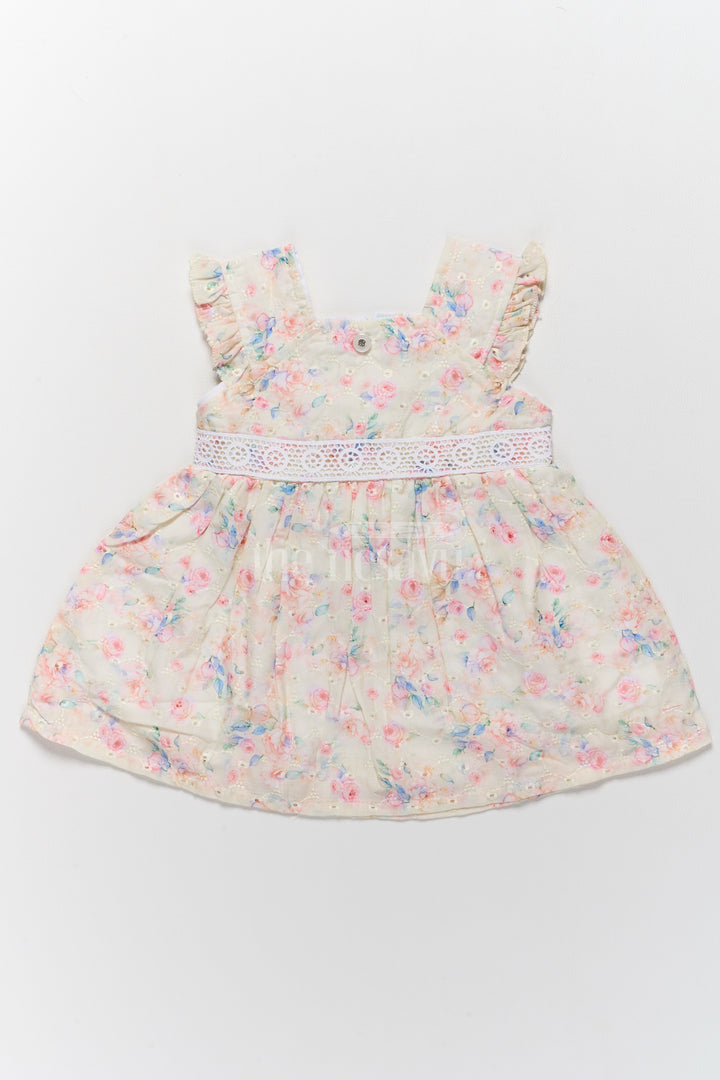 Baby Hakoba Cotton Frock with Pastel Floral Patterns and Lace Waist