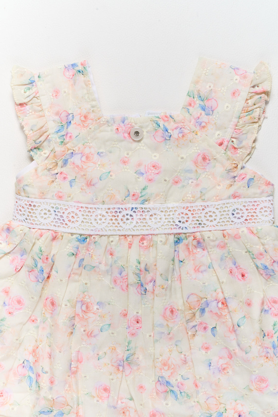 Baby Hakoba Cotton Frock with Pastel Floral Patterns and Lace Waist