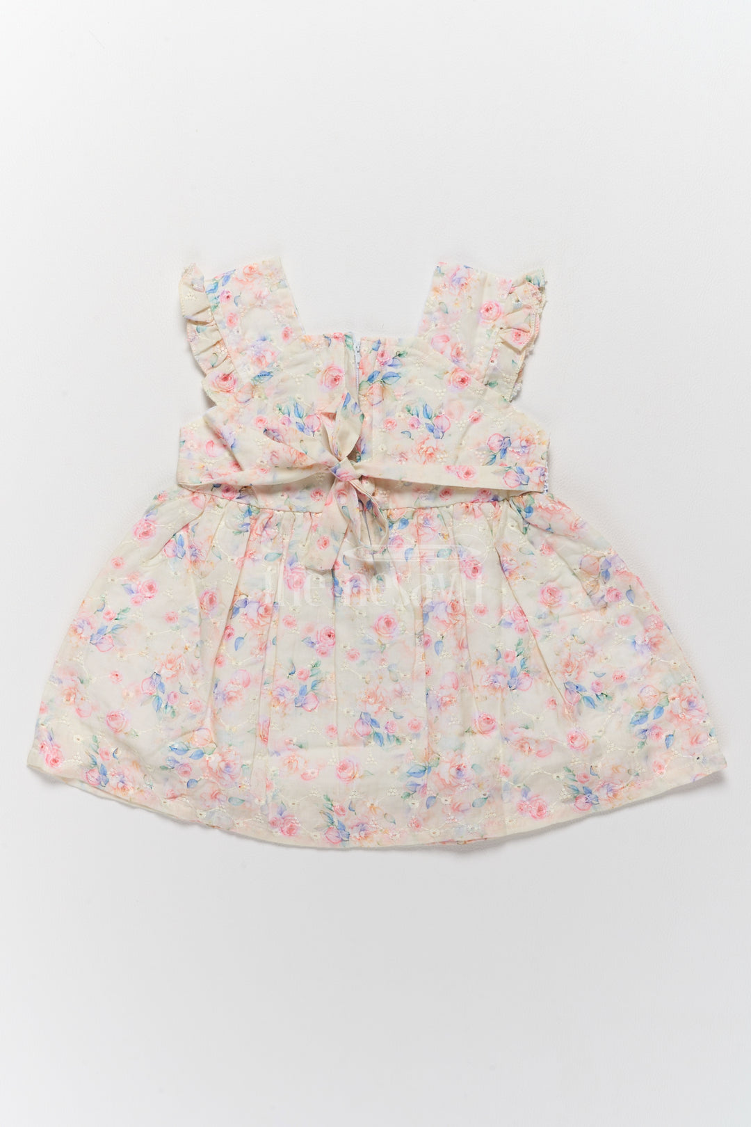 Baby Hakoba Cotton Frock with Pastel Floral Patterns and Lace Waist