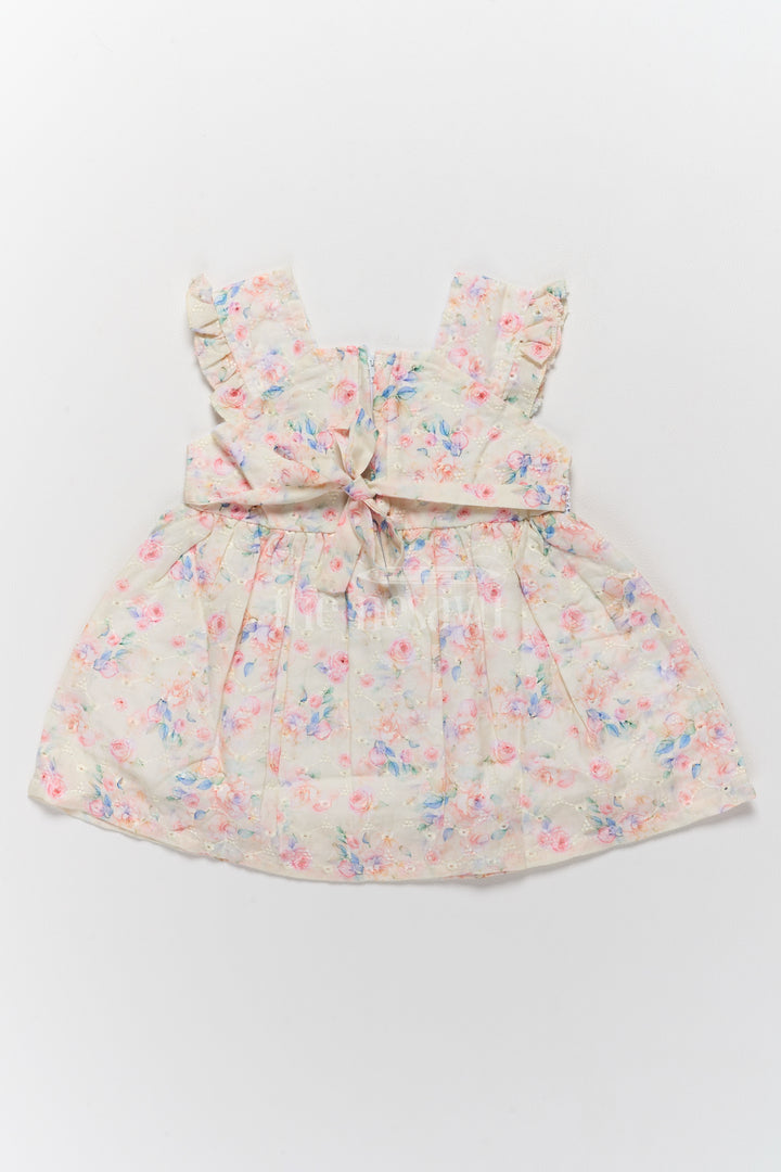 Baby Hakoba Cotton Frock with Pastel Floral Patterns and Lace Waist