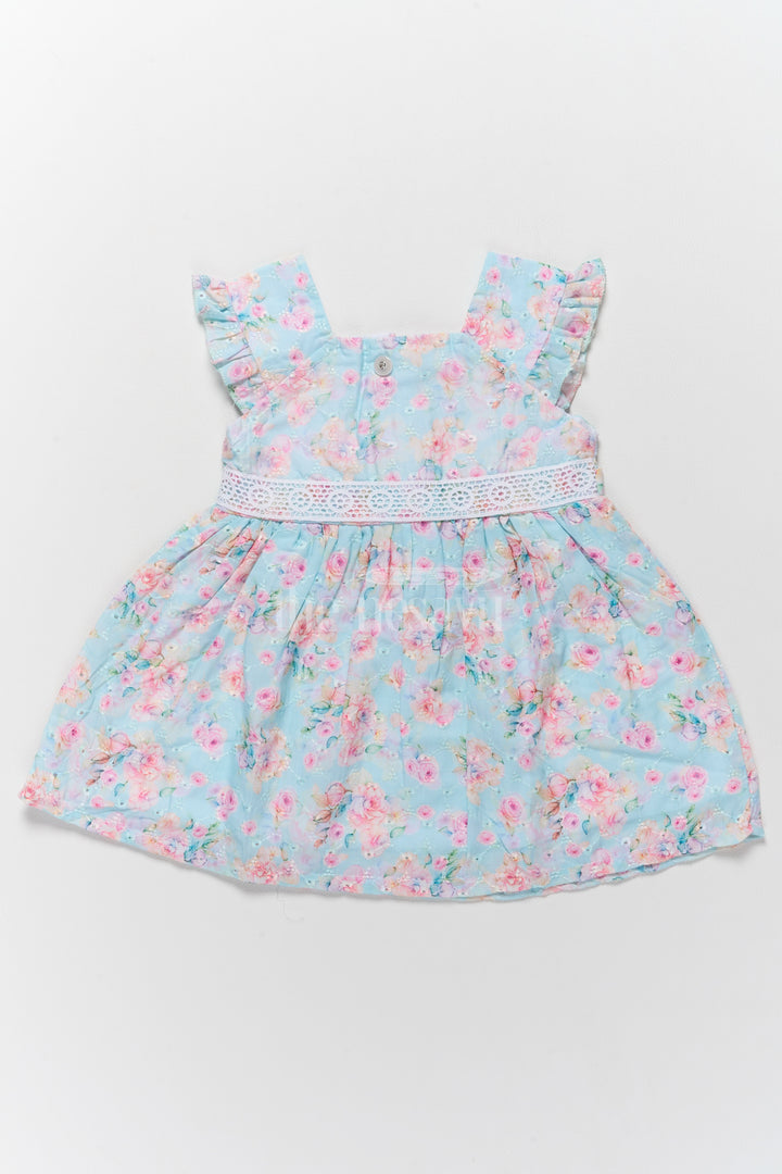 Baby Hakoba Cotton Dress with Floral Print and Lace Detailing