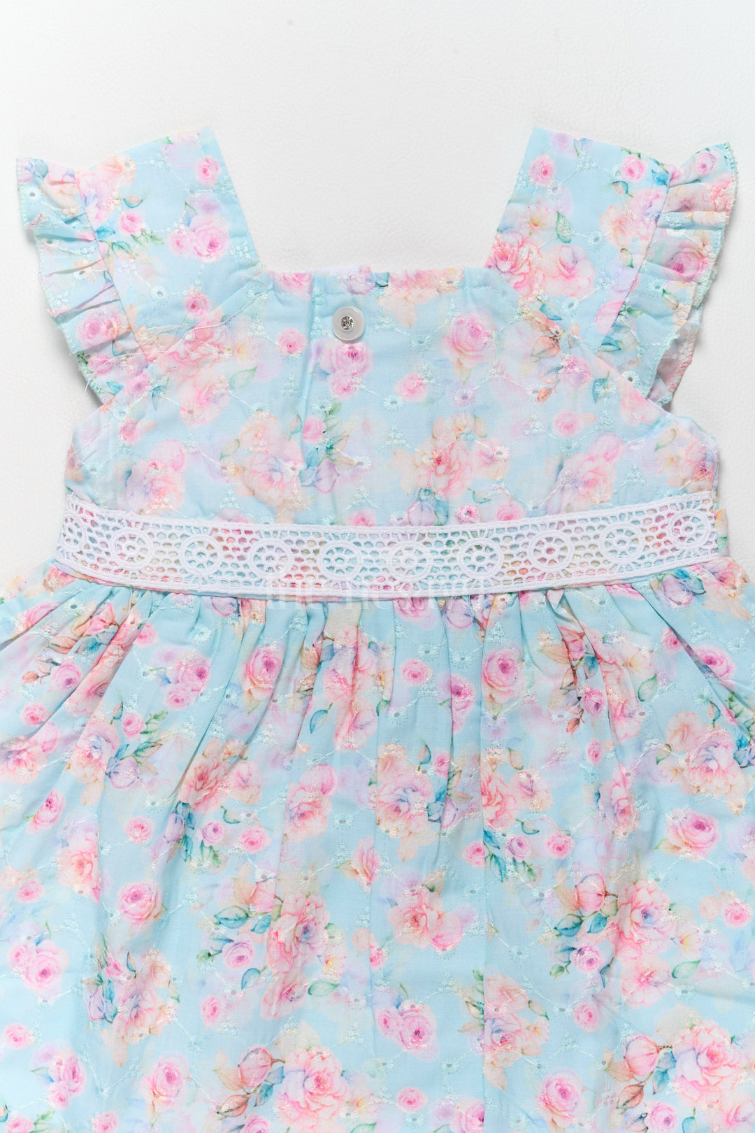 Baby Hakoba Cotton Dress with Floral Print and Lace Detailing