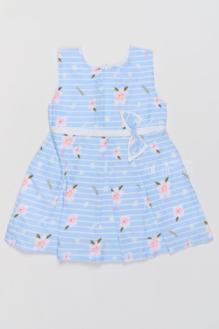 Soft Cotton Dress for Baby Girls with Blue Stripes and Floral Details