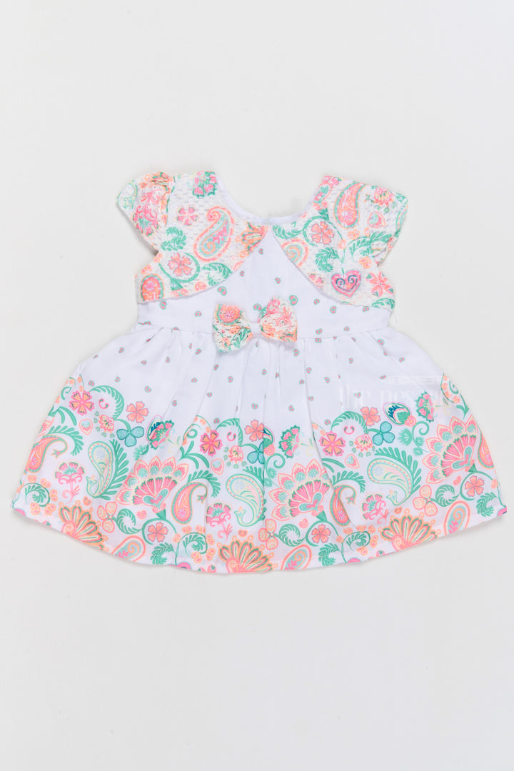 Short Frock Cotton for Girls with Vibrant Paisley Prints and Decorative Bow