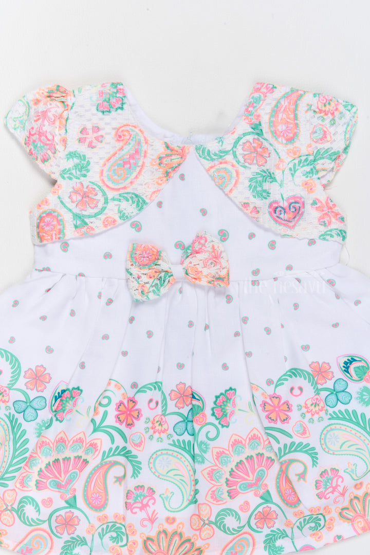 Short Frock Cotton for Girls with Vibrant Paisley Prints and Decorative Bow