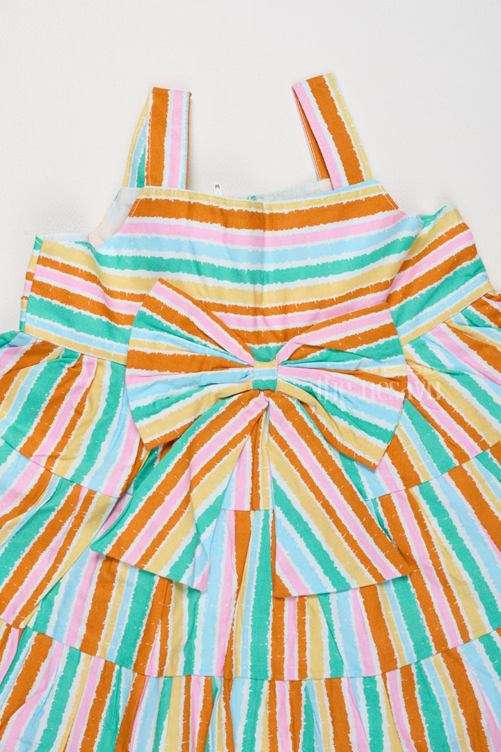 New Cotton Frock for Girls with Striped Patterns and Oversized Bow