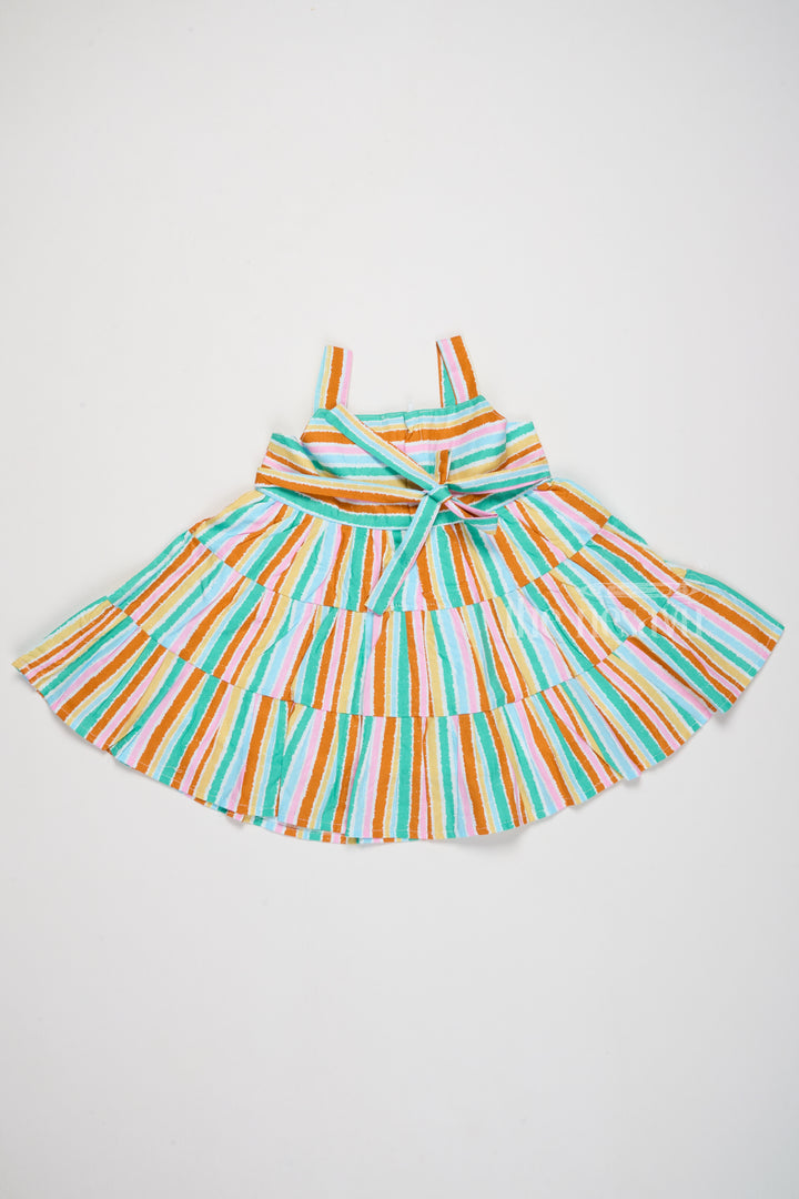 New Cotton Frock for Girls with Striped Patterns and Oversized Bow