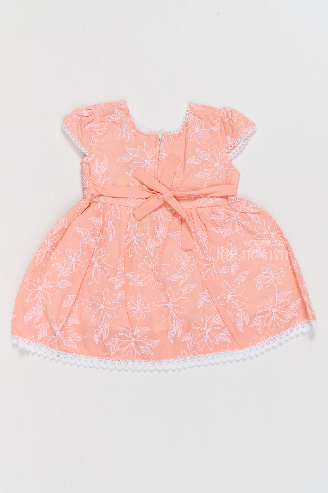 Cotton Mini Dress for Girls with Embroidered Floral Design and Lace Trim