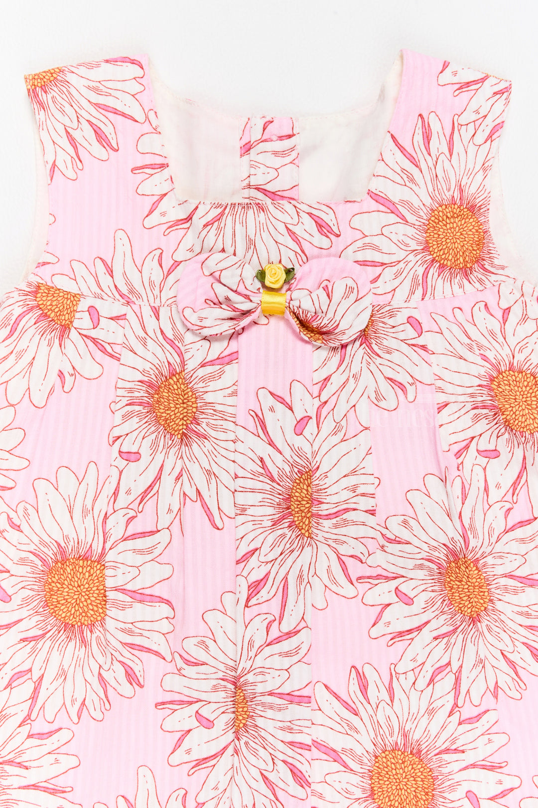 Soft Baby Dress for Girls with Pink Daisy Print and Bow Accent