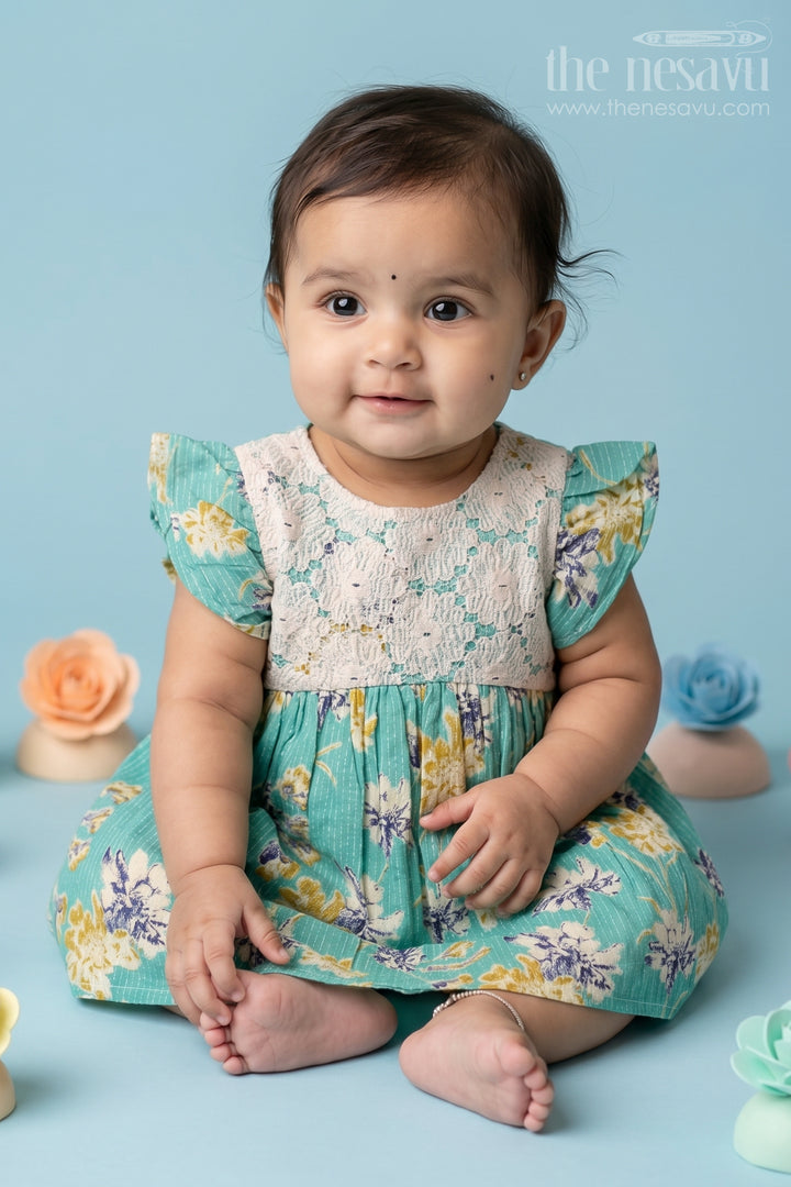 Charming Modern Half Frock for Baby Girls with Lace Bodice and Floral Printed Skirt