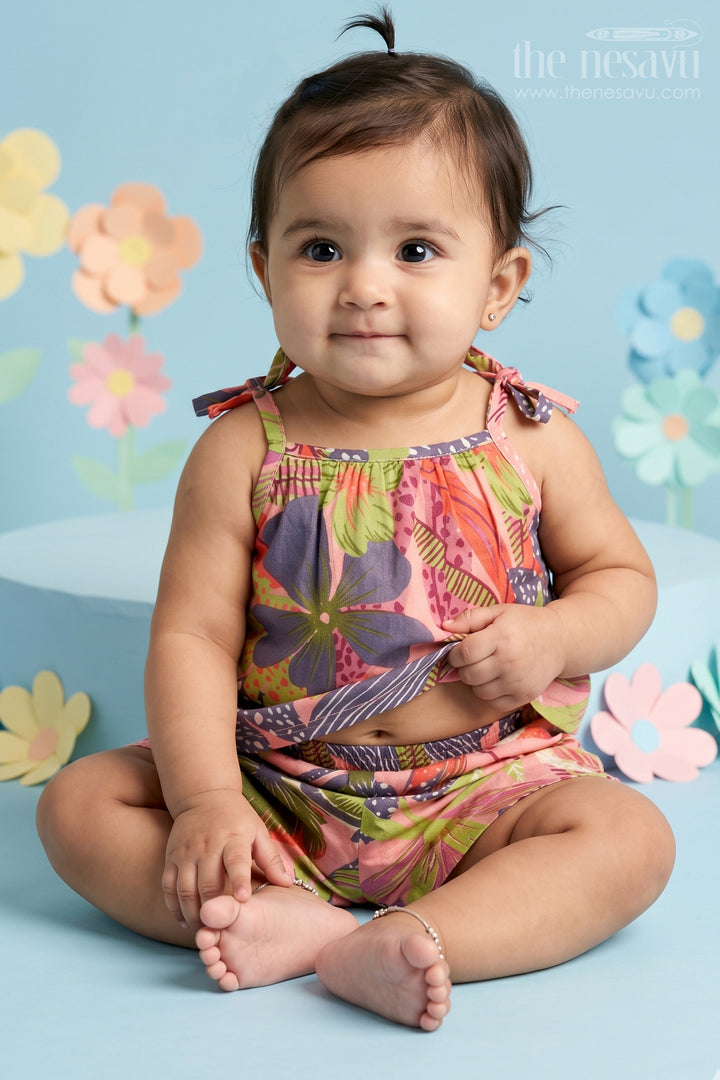 Girls First Birthday Outfit in Digital Printed Cotton with Vibrant Jungle Theme and Matching Shorts