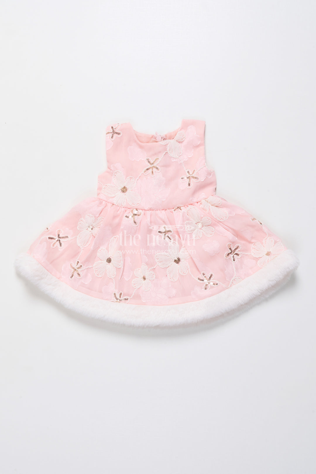 Baby girl chiffon embroidered frock with fur jacket for winter functions