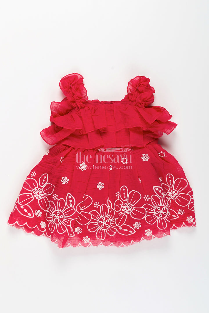 Newborn Ethnic Wear with Floral Lace Detailing in Soft Cotton for Baby Girls in Vibrant Orange