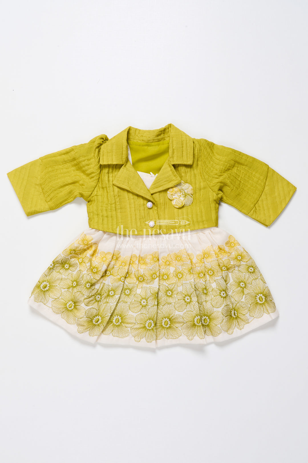 Hand-embroidered cotton frock for baby girls with soft pastel finish