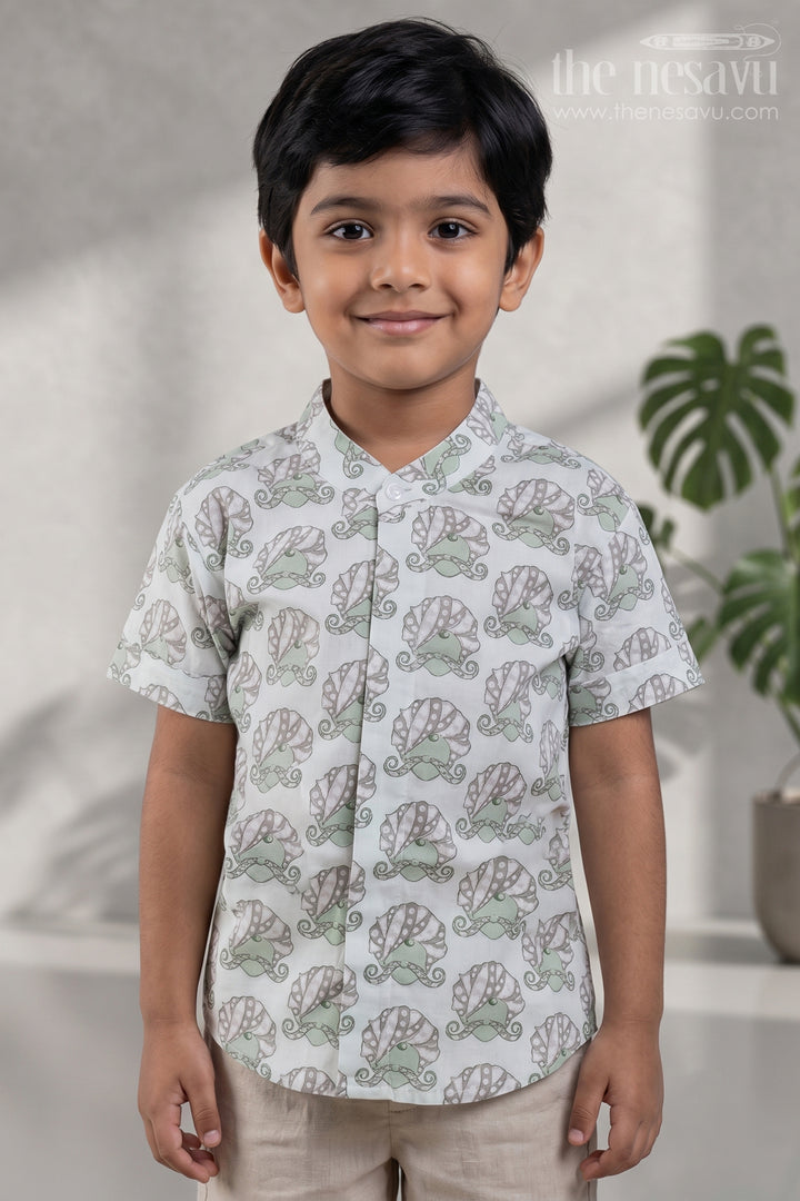 Boys Rajasthani Printed Green Cotton Shirt By The Nesavu