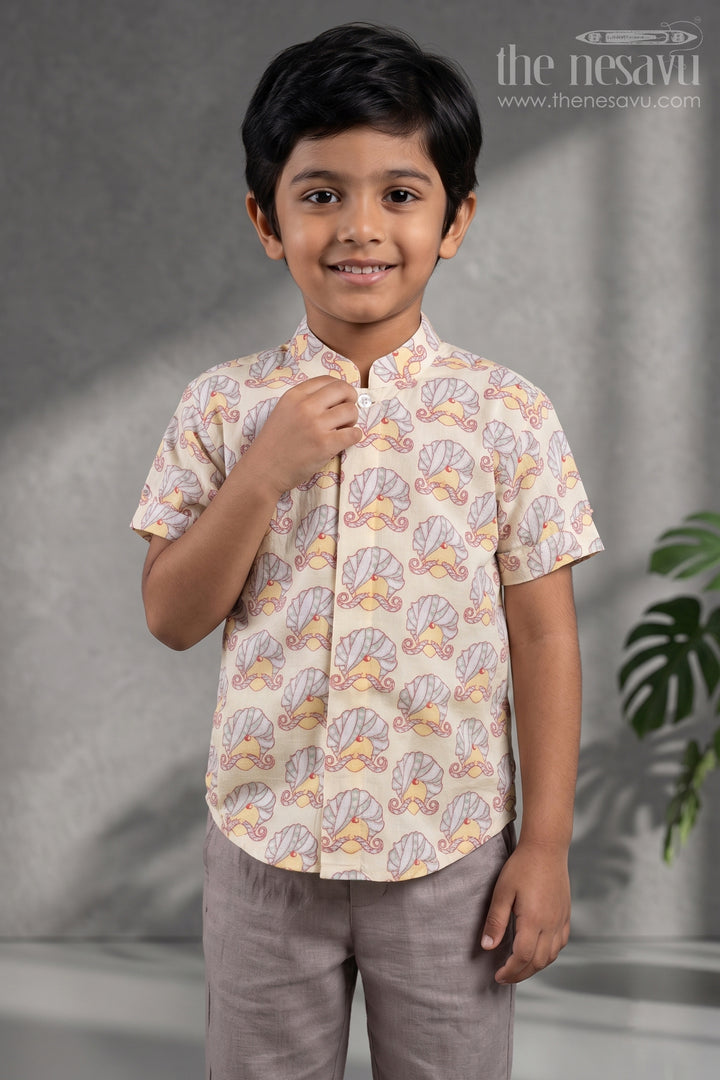 Boys Rajasthani Printed Yellow Cotton Shirt By The Nesavu