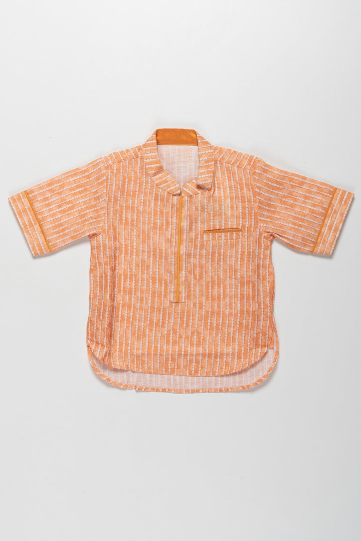 Boys Cotton Blend Striped Shirt in Vibrant Orange with Half Sleeves and Shirts Online Style