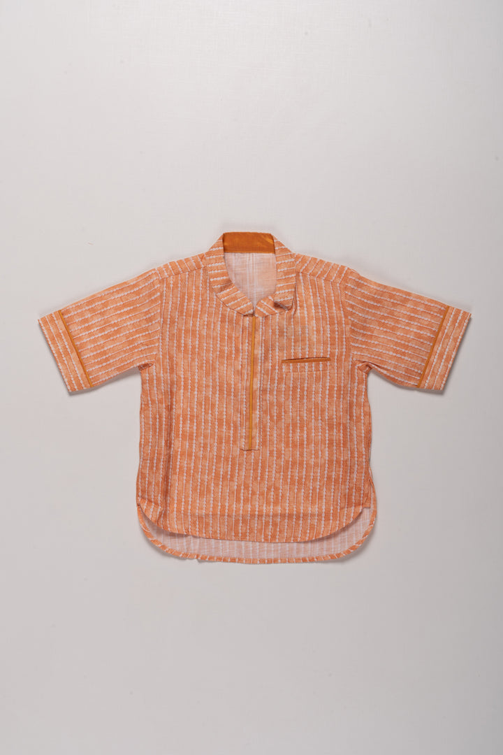 Boys Cotton Blend Striped Shirt in Vibrant Orange with Half Sleeves and Shirts Online Style