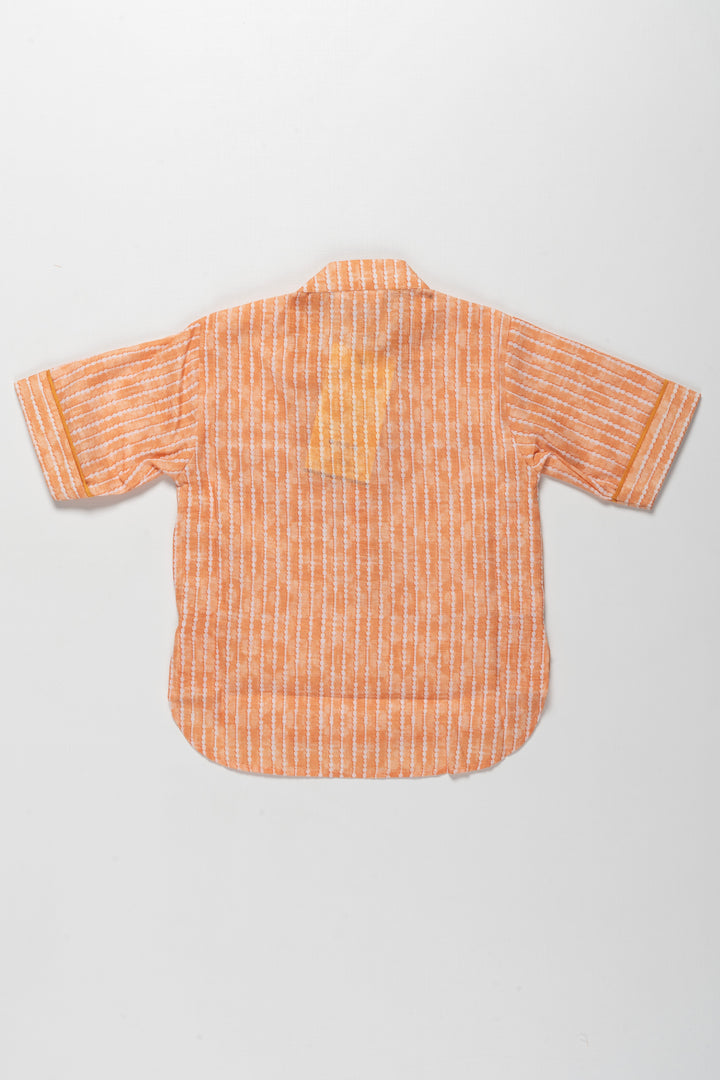 Boys Cotton Blend Striped Shirt in Vibrant Orange with Half Sleeves and Shirts Online Style