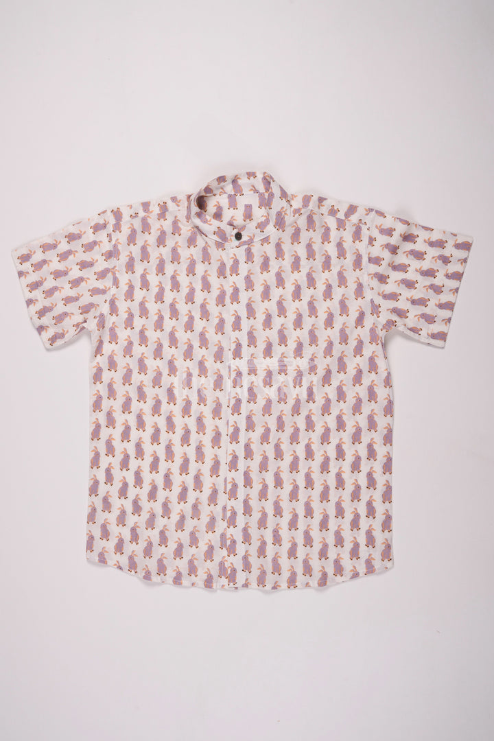 Boys White Cotton Shirt with Playful Rabbit Print and Short Sleeves for Casual Wear