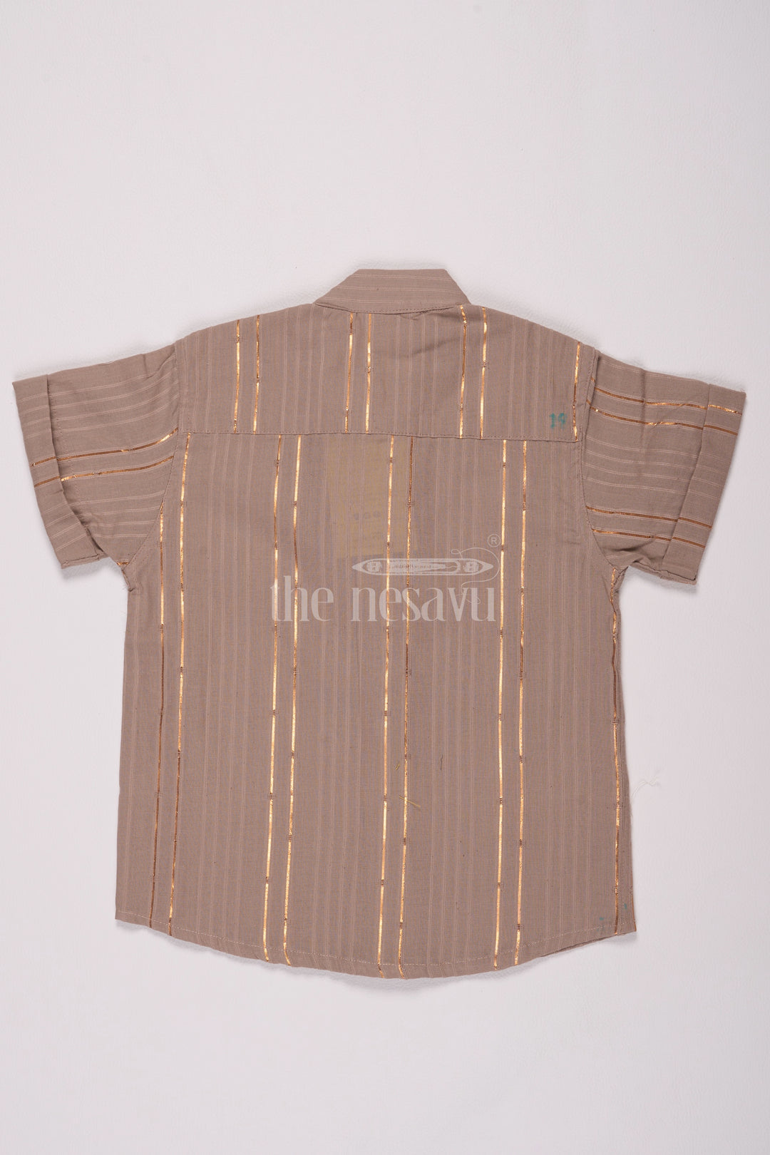 Boys Beige Cotton Shirt with Subtle Golden Stripes for Christmas Celebrations