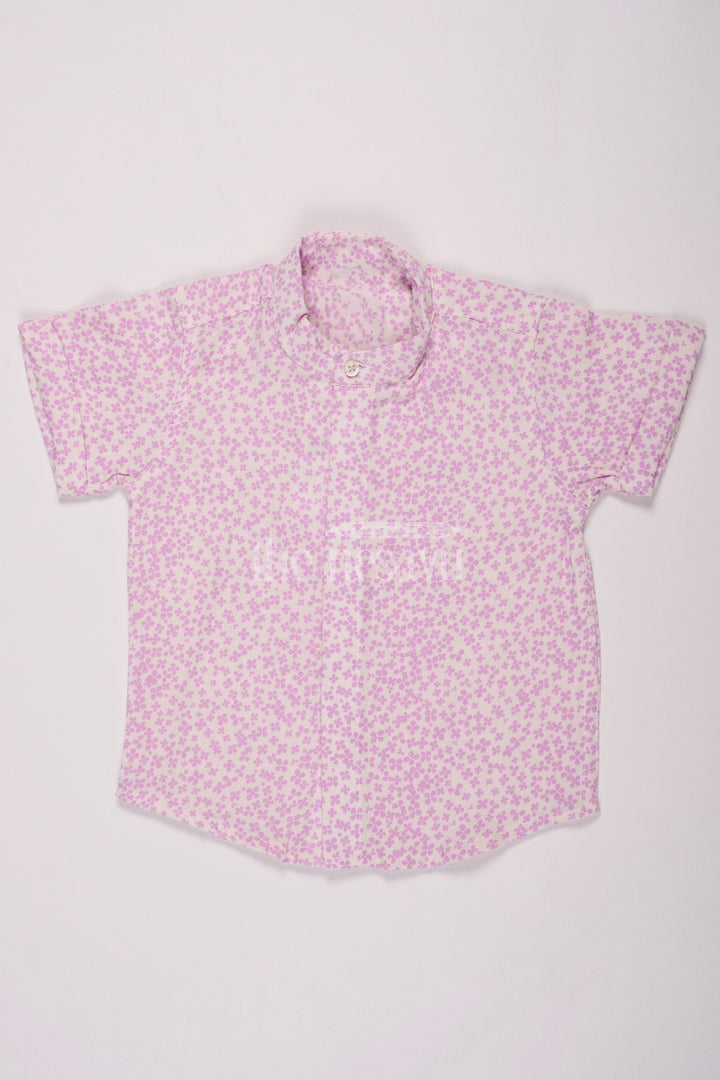 Boys Beige Muslin Cotton Xmas Shirt with Purple Floral Print