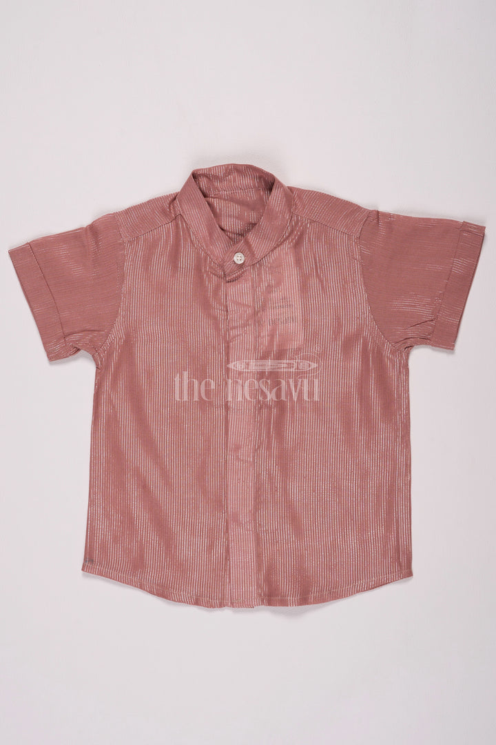 Boys Brown Lurux Cotton Shirt with Golden Stripes for Xmas Festivities