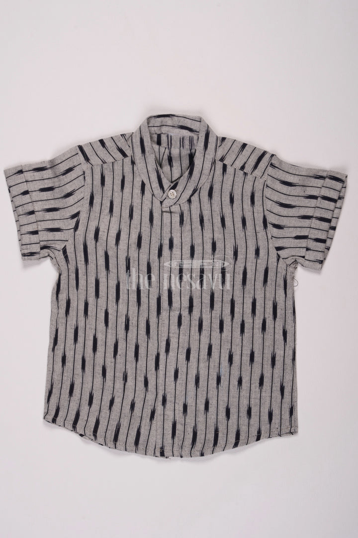 Boys Grey Ikat Cotton Shirt with Festive Abstract Patterns