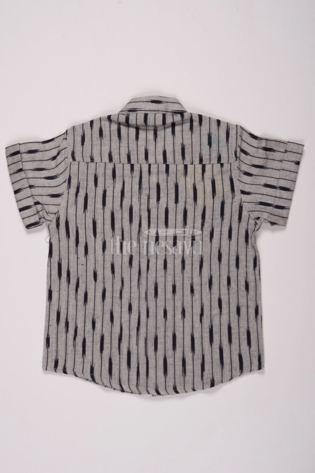 Boys Grey Ikat Cotton Shirt with Festive Abstract Patterns