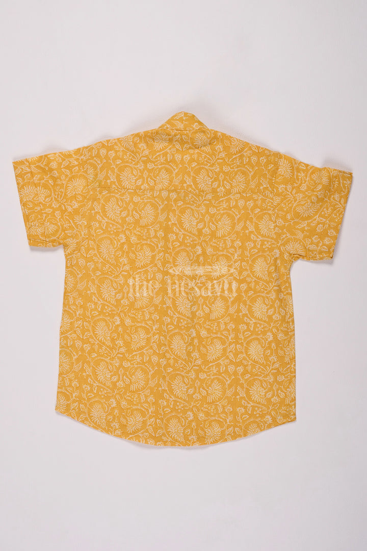 Boys Cotton Block Print Infant Christmas Clothes with Trendy Yellow Floral Design