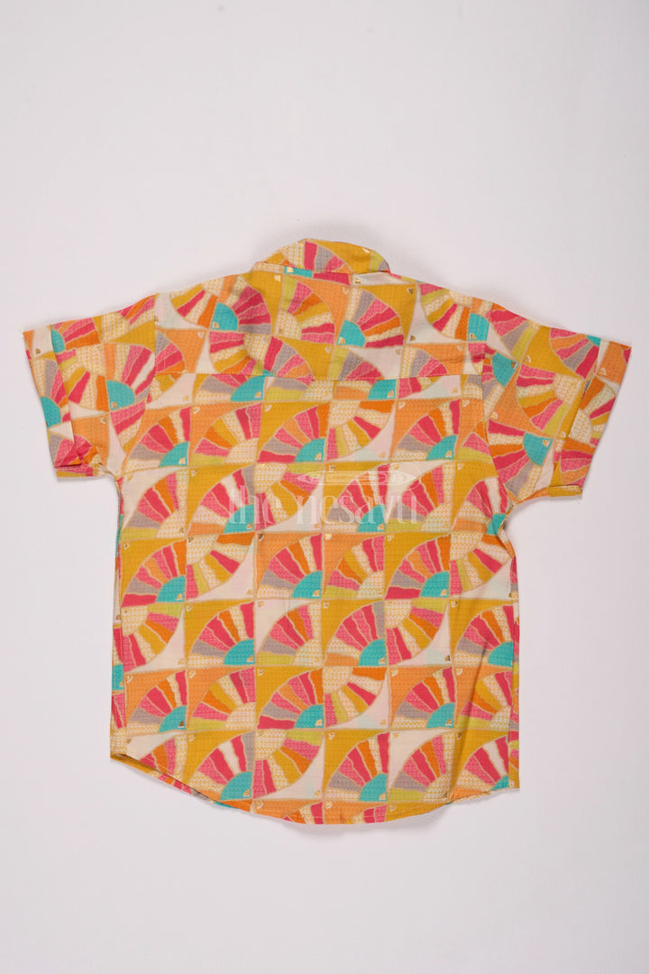 Boys Chanderi Christmas Shirts for Guys with Colorful Abstract Geometric Print