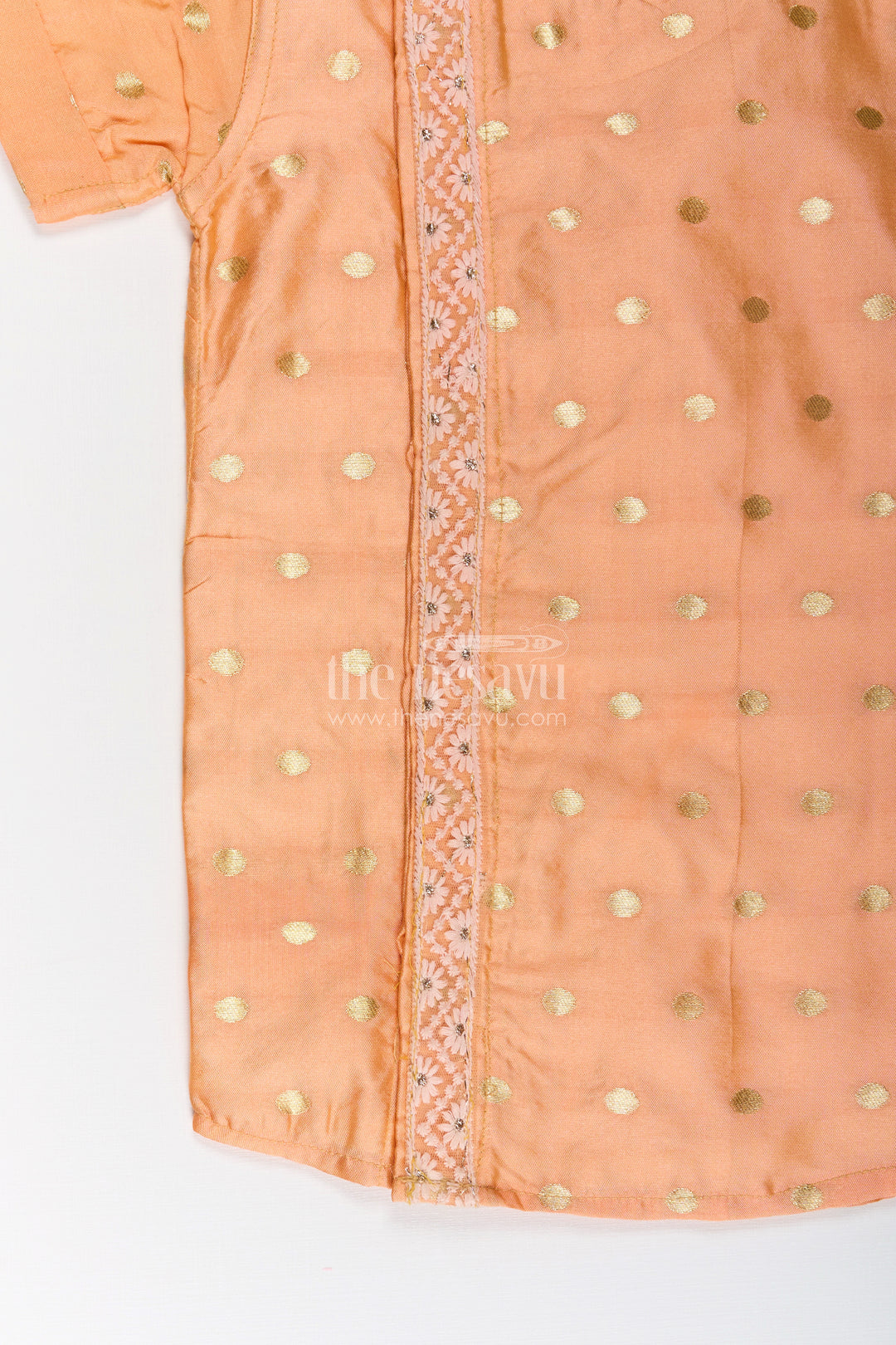 Boys silk dress shirt in Banaras Designer Fabric with Subtle Zari Motif and Embroidered Trim