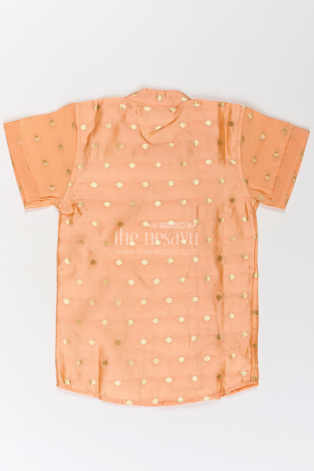 Boys silk dress shirt in Banaras Designer Fabric with Subtle Zari Motif and Embroidered Trim
