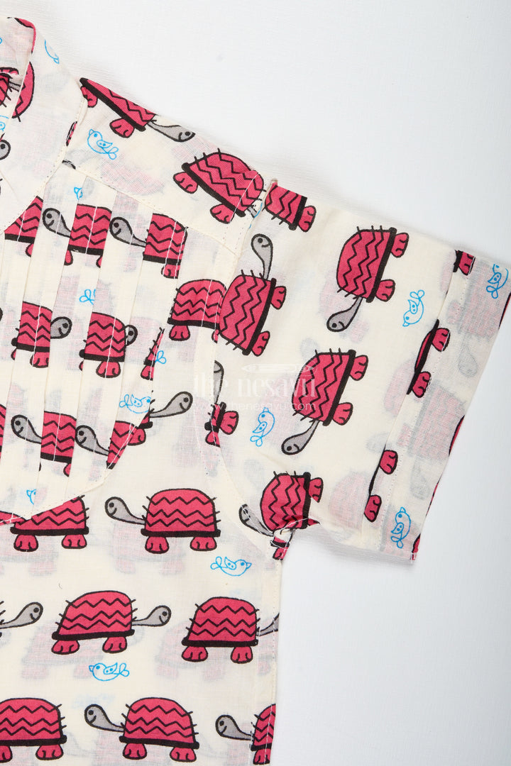 Boys Cotton Shirt With Pink Turtle Print Playful Ethnic Style