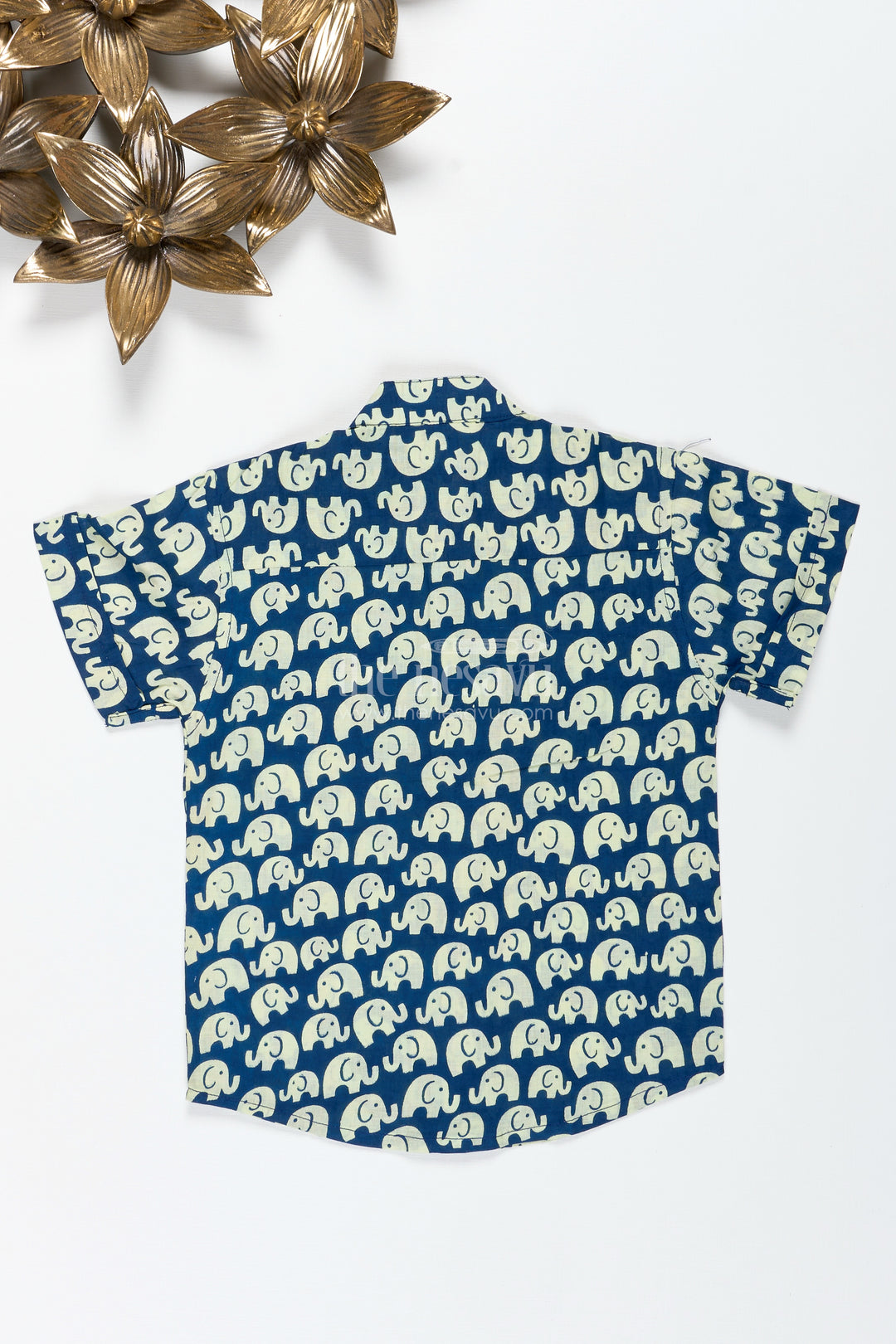 Boys Cotton Shirt With Elephant Block Print For Casual And Festive Wear