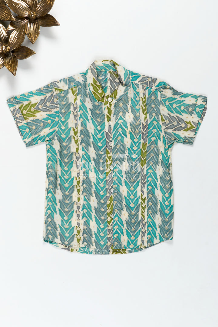 Printed Casual Shirt for Baby Boys in Green and Blue Arrow Design with Soft Modal Silk Comfort
