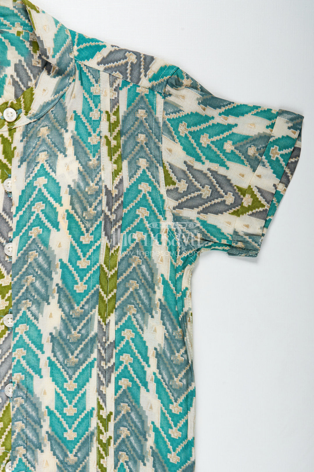 Printed Casual Shirt for Baby Boys in Green and Blue Arrow Design with Soft Modal Silk Comfort