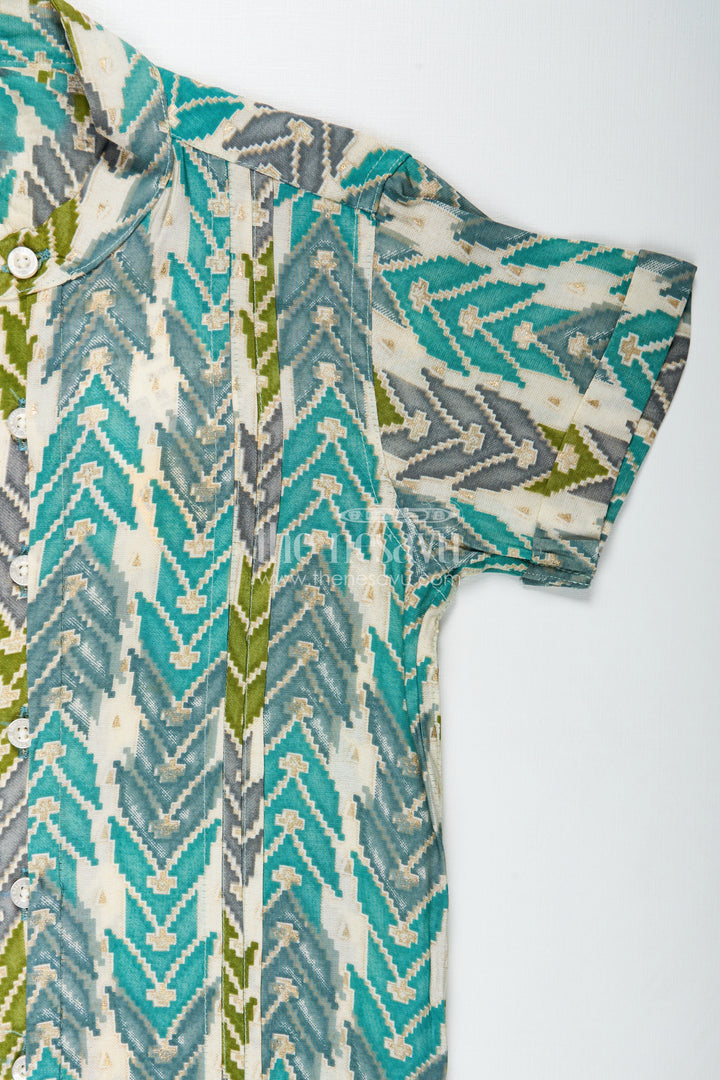 Printed Casual Shirt for Baby Boys in Green and Blue Arrow Design with Soft Modal Silk Comfort