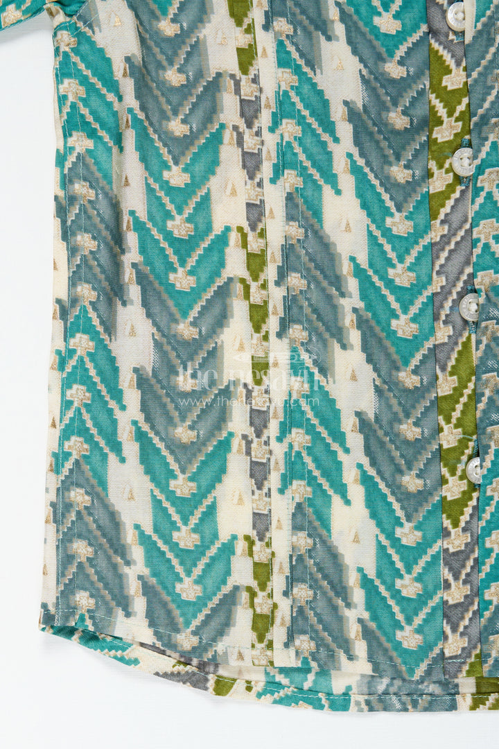 Printed Casual Shirt for Baby Boys in Green and Blue Arrow Design with Soft Modal Silk Comfort