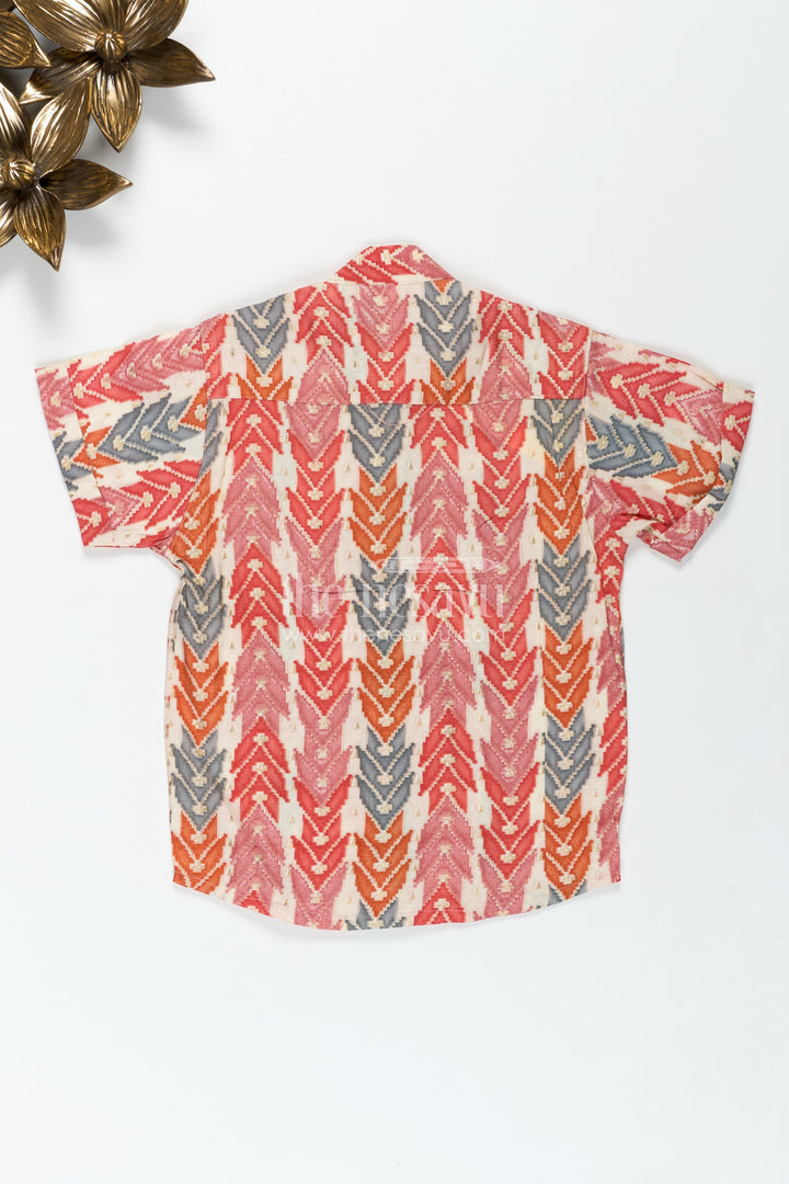Festive Boys Shirt with Tribal Pattern in Warm Tones and Soft Modal Silk for a Vibrant Traditional Look
