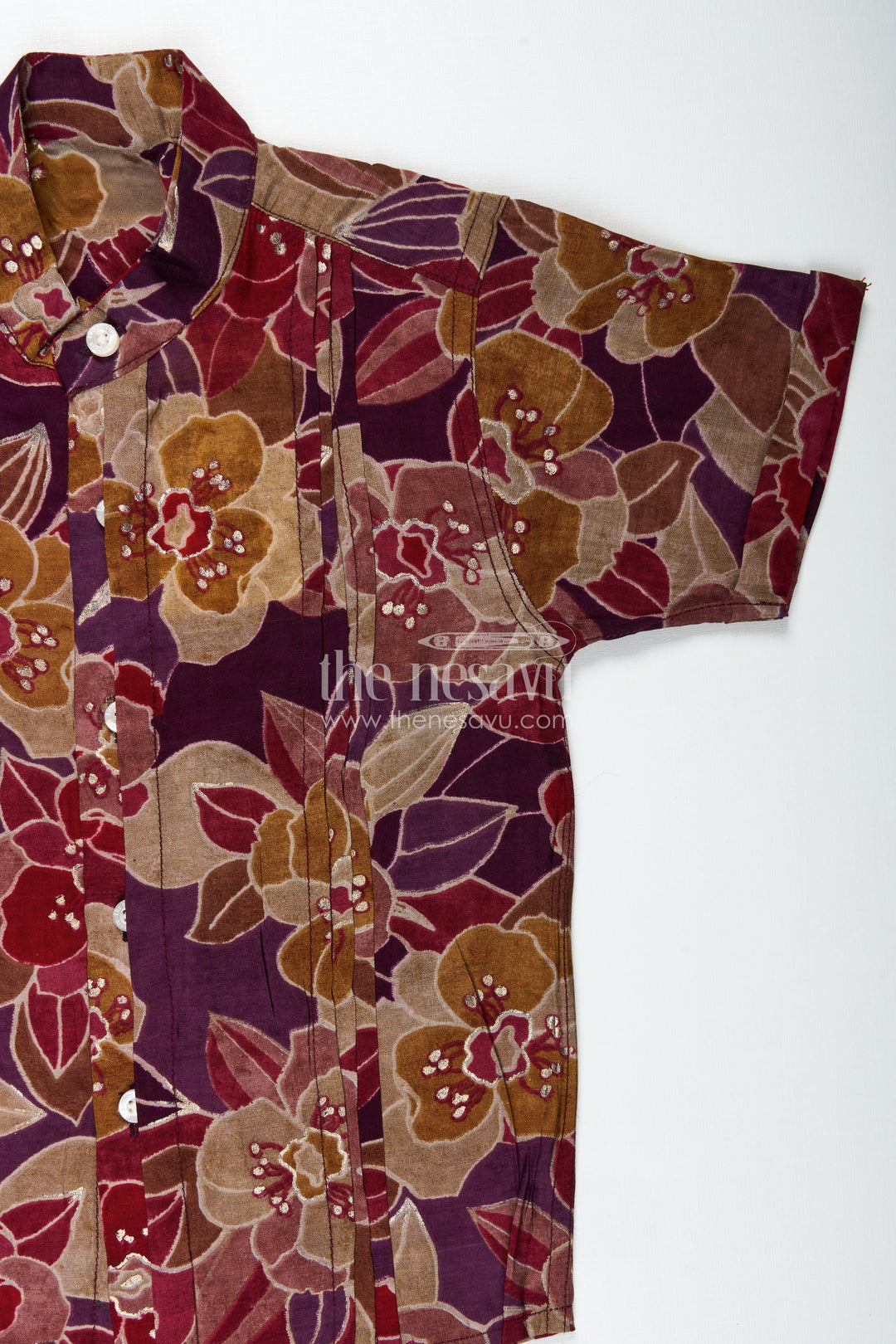 Comfortable Shirt for Toddler Boys with Floral Digital Print in Maroon and Mustard Tones for Everyday Ease