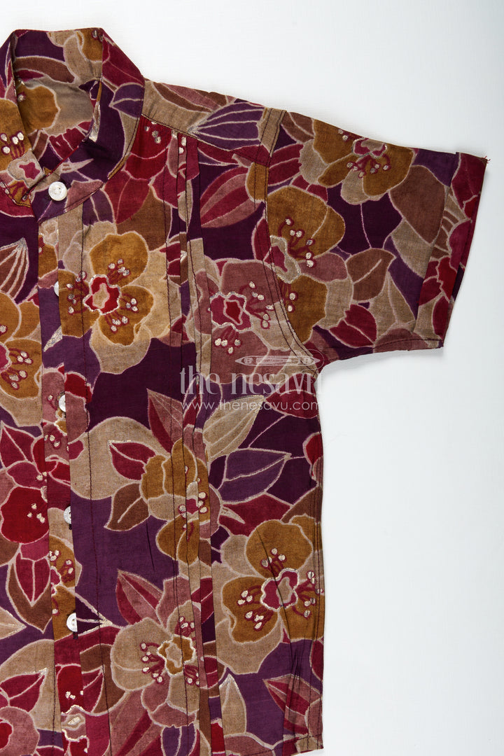 Comfortable Shirt for Toddler Boys with Floral Digital Print in Maroon and Mustard Tones for Everyday Ease
