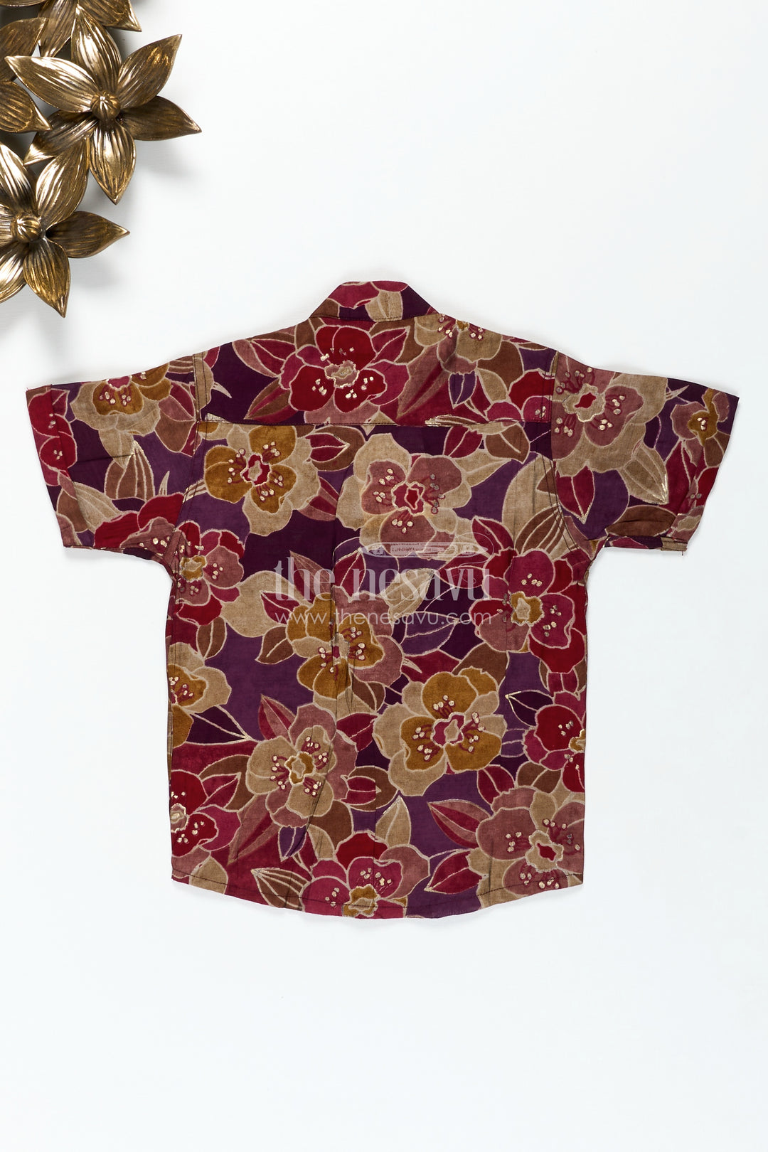 Comfortable Shirt for Toddler Boys with Floral Digital Print in Maroon and Mustard Tones for Everyday Ease