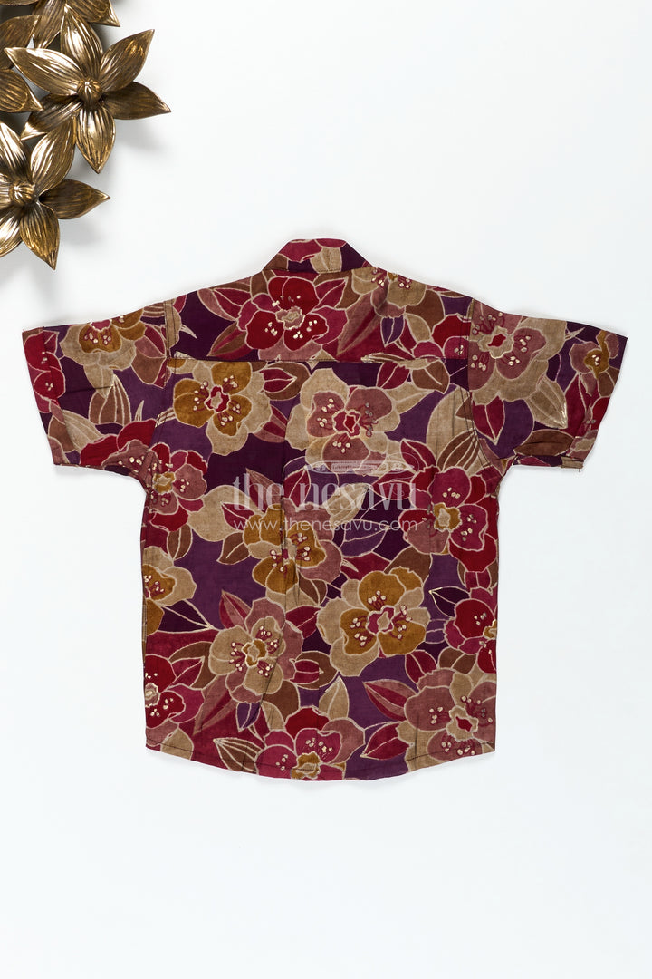 Comfortable Shirt for Toddler Boys with Floral Digital Print in Maroon and Mustard Tones for Everyday Ease