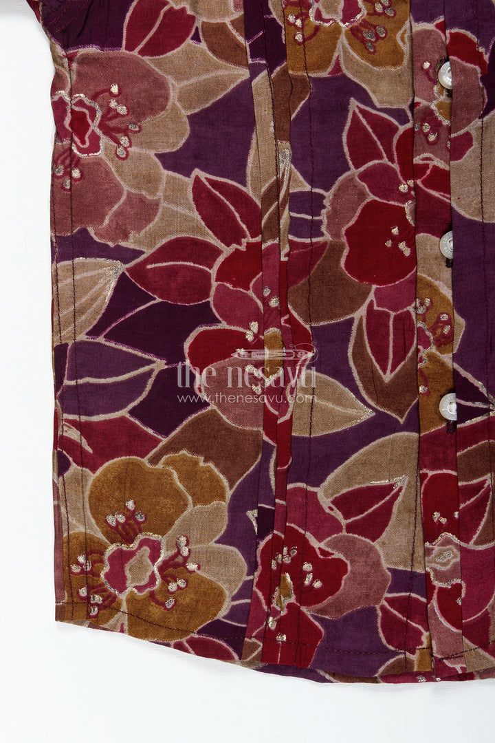 Comfortable Shirt for Toddler Boys with Floral Digital Print in Maroon and Mustard Tones for Everyday Ease