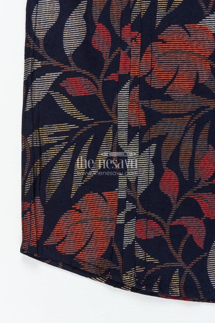 Boys Half Sleeve Shirt for Cultural Events with Earthy Leaf Print in Soft Modal Silk Fabric